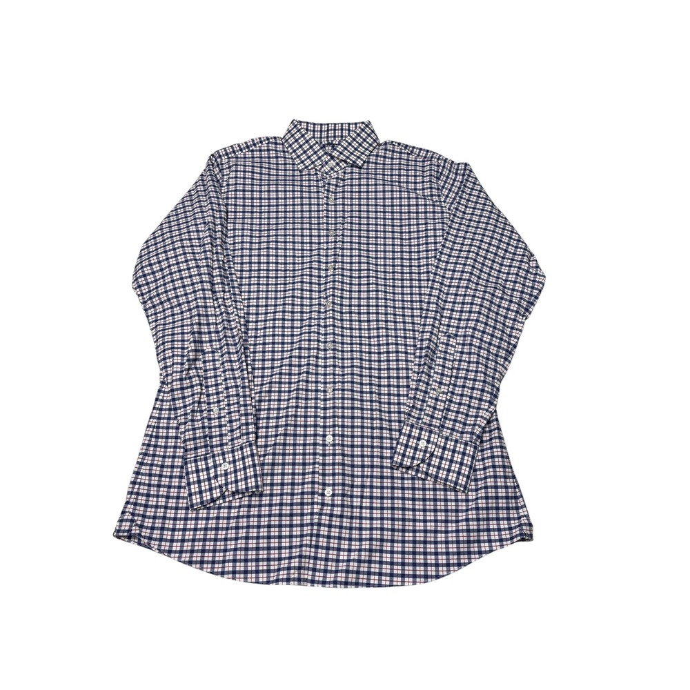 Proper Cloth‎ Performance Navy White Red Check Stretch Button Down Shirt Size 17